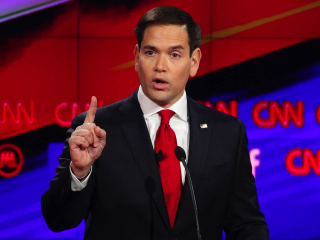 Sen. Marco Rubio (R-FL) during a CNN televised Republican debate. Photo credit: Salon.com.